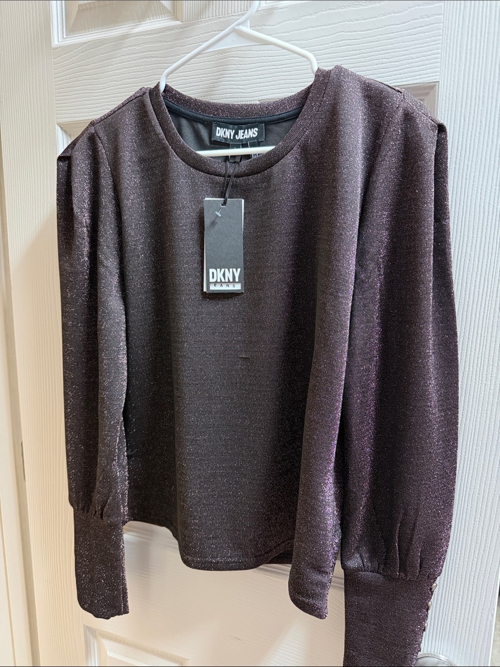 DKNY Sparkle Crewneck Top - Plum & Black Shimmer